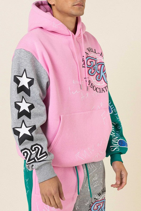 Pink color block hoodie sales